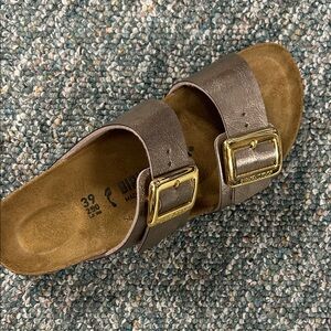Birkenstock Taupe Sandals with Gold Buckles